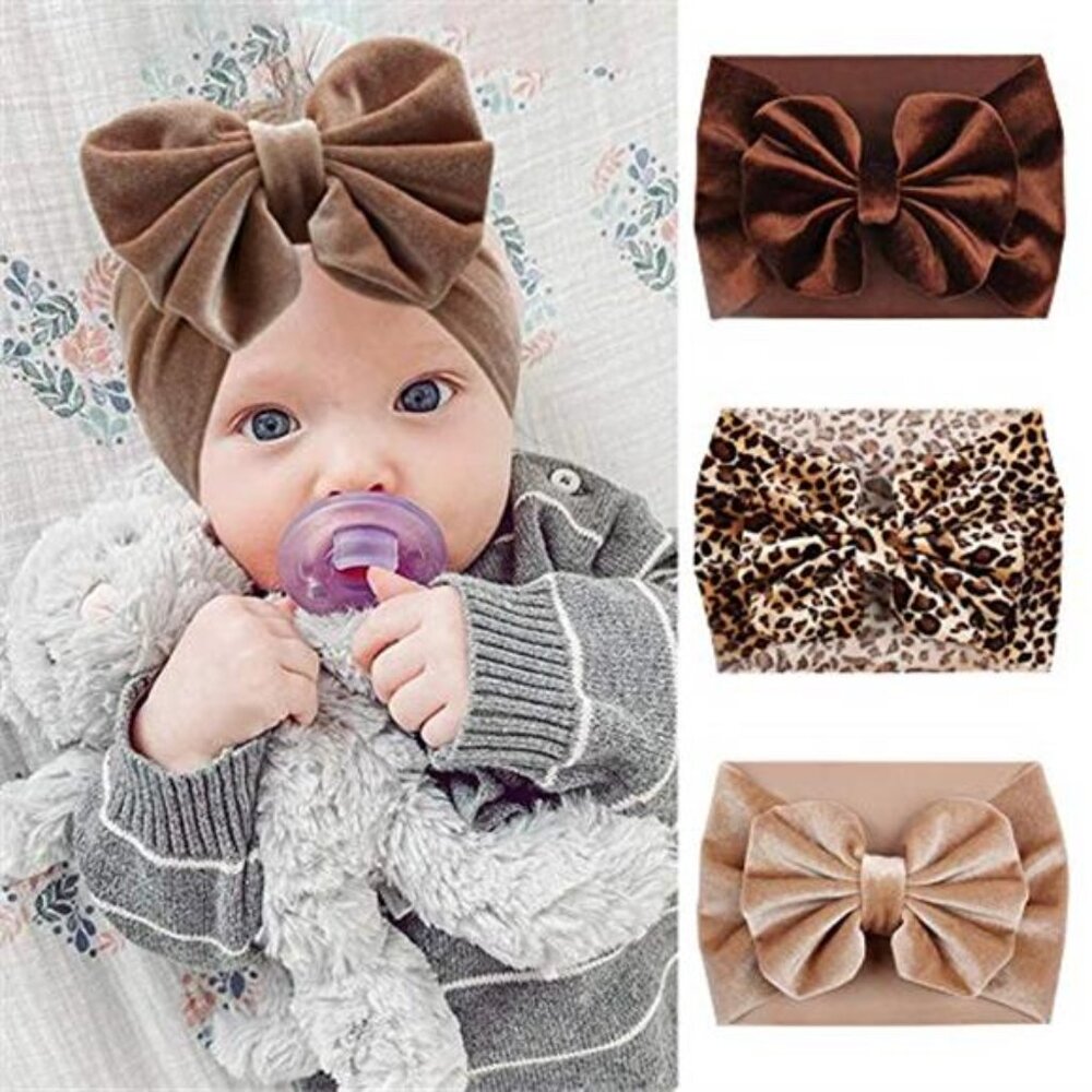 Baby Girl Headband Velvet Bow Leopard Newborn Toddler Soft Handmade Hairband
